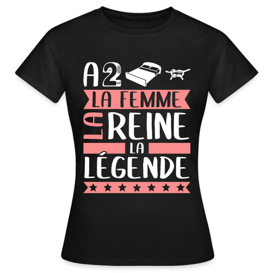 T-shirt femme Adeline rébus – La femme, la reine, la légende - noir