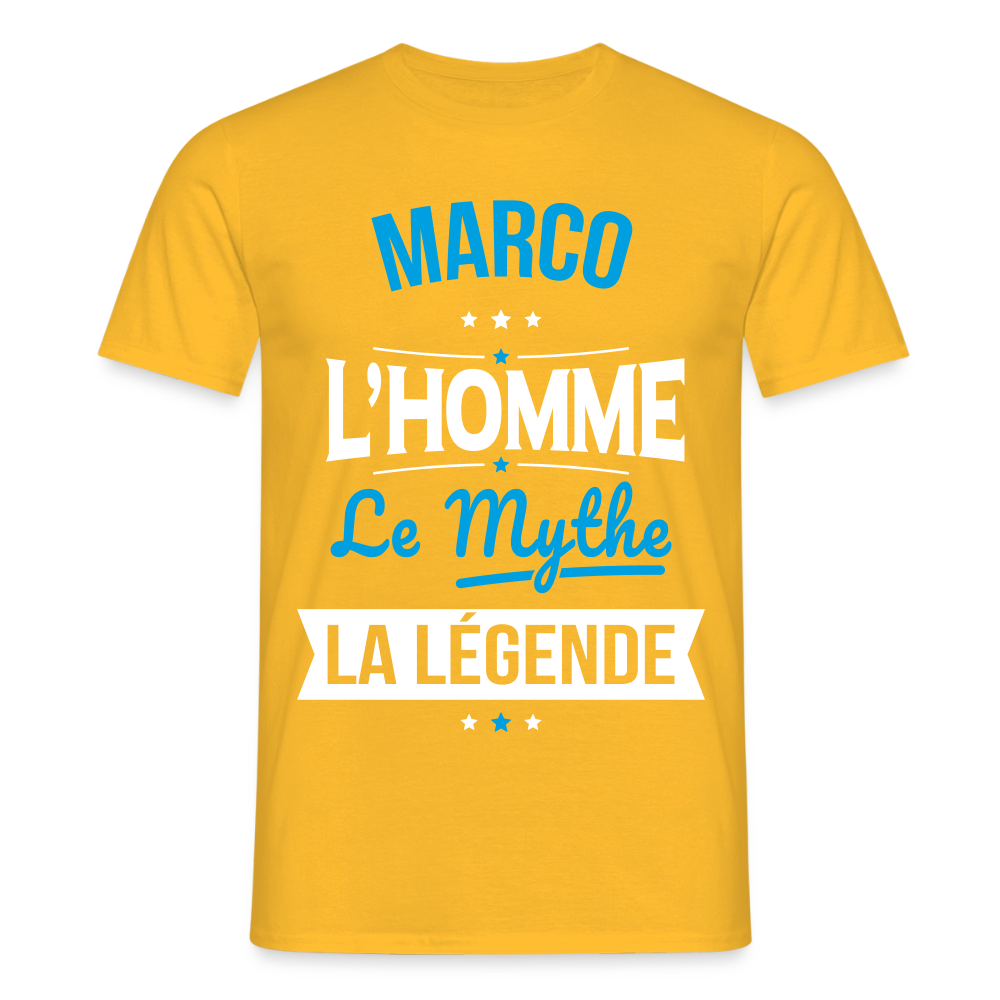 T-shirt Marco l’homme le mythe la légende – Cadeau original homme - jaune