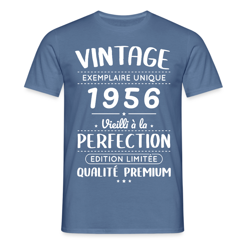 T-shirt anniversaire homme 70 ans – Vintage 1956 – Perfection - bleu pigeon 