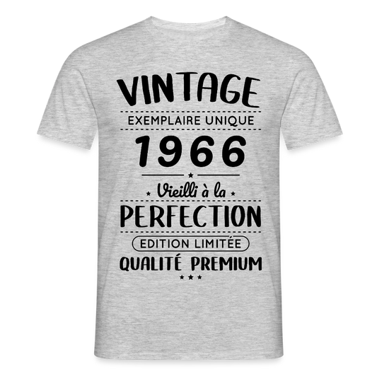 T-shirt anniversaire homme 60 ans coloris clair – Vintage 1966 – Perfection - gris chiné