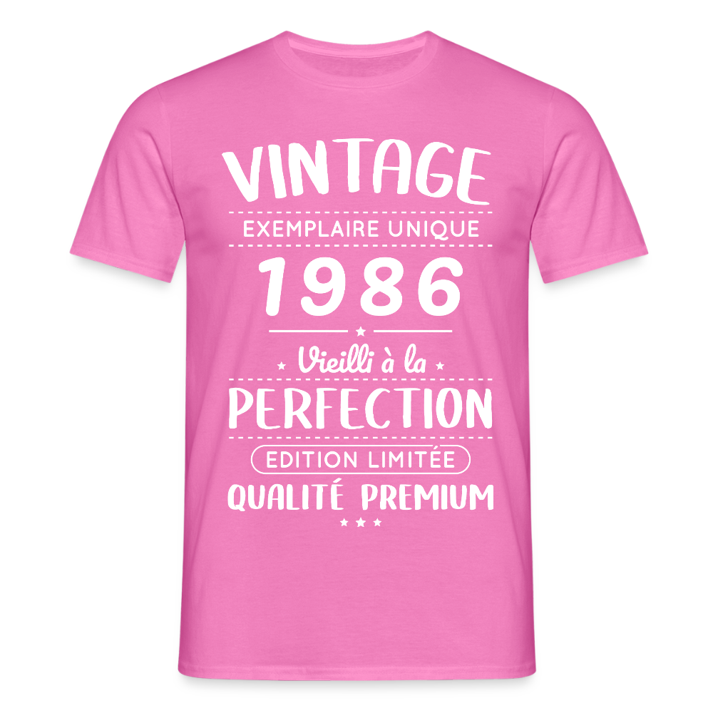 T-shirt anniversaire homme 40 ans – Vintage 1986 – Perfection - rose