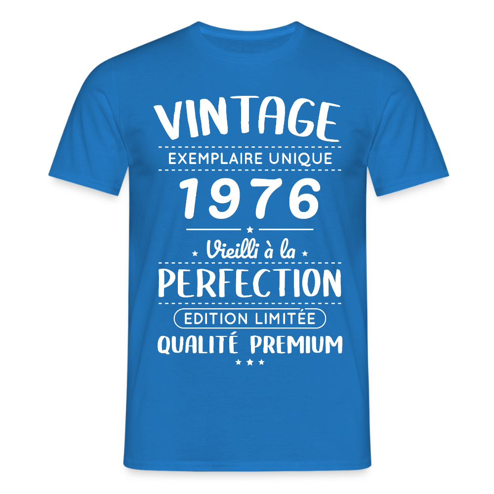 T-shirt anniversaire homme 50 ans – Vintage 1976 – Perfection - bleu royal