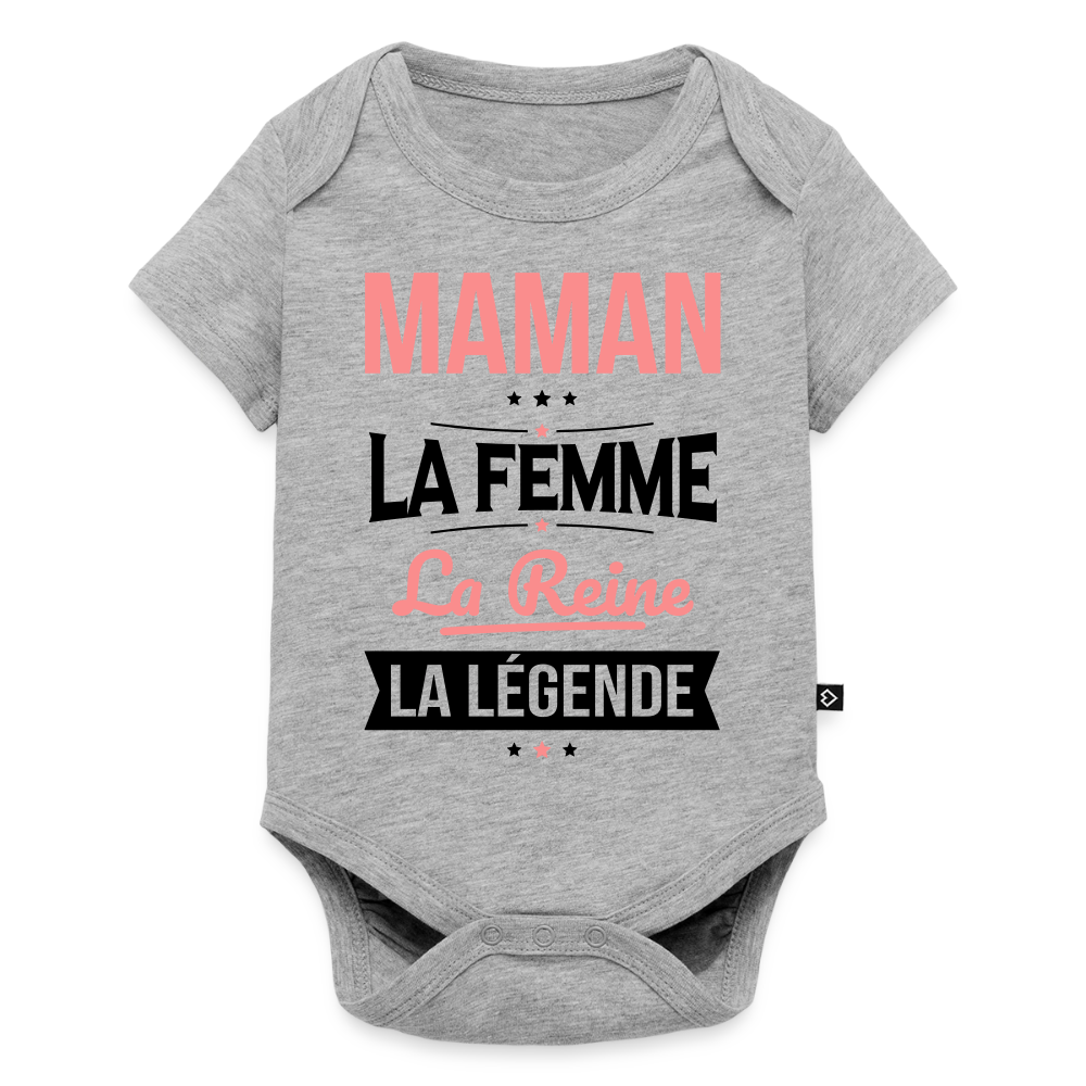 Body bébé bio manches courtes coloris clair motif rose - Maman, femme, reine, légende - gris chiné