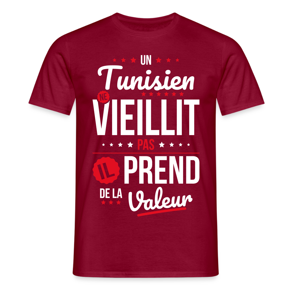 T-shirt Homme - Un Tunisien ne vieillit pas - rouge brique