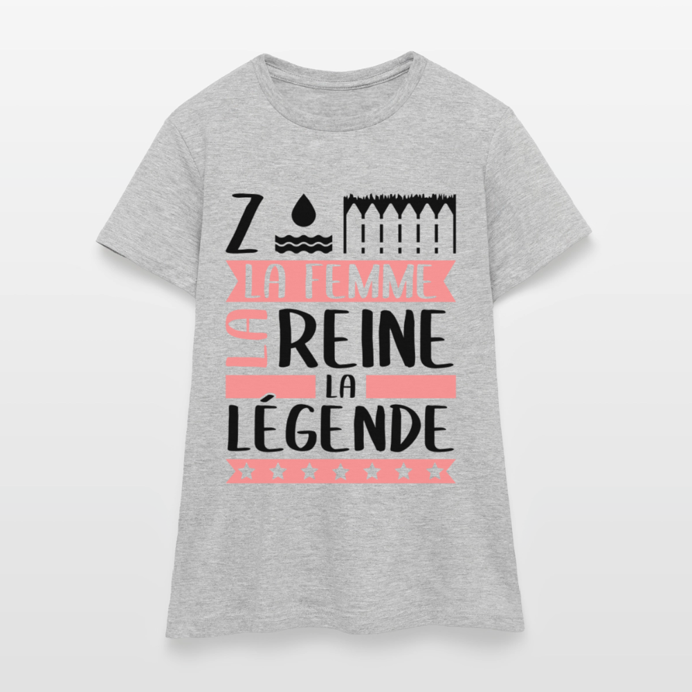 T-shirt femme coloris clair Zoé en rébus – La femme, la reine, la légende - gris chiné