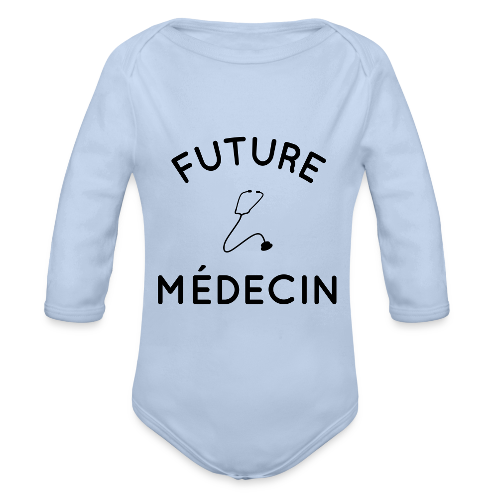 Body Bébé bio manches longues - Future médecin - ciel