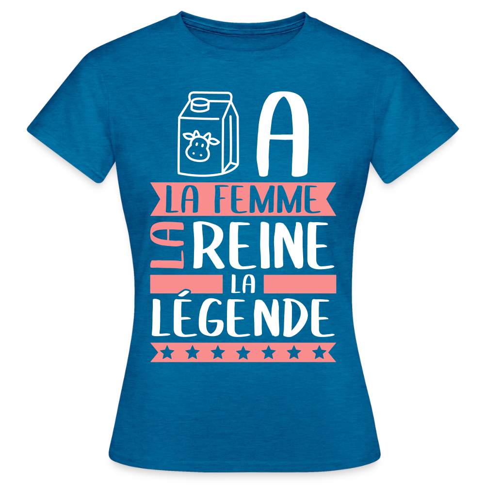 T-shirt femme Léa rébus – La femme, la reine, la légende - bleu saphir antique chiné