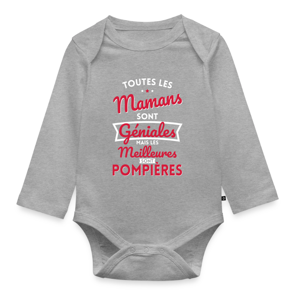 Body Bébé bio manches longues - Mamans géniales - Les meilleures sont pompières - gris chiné