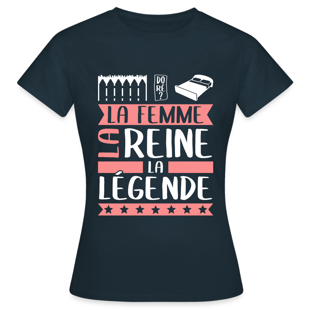 T-shirt femme Emilie rébus – La femme, la reine, la légende - marine