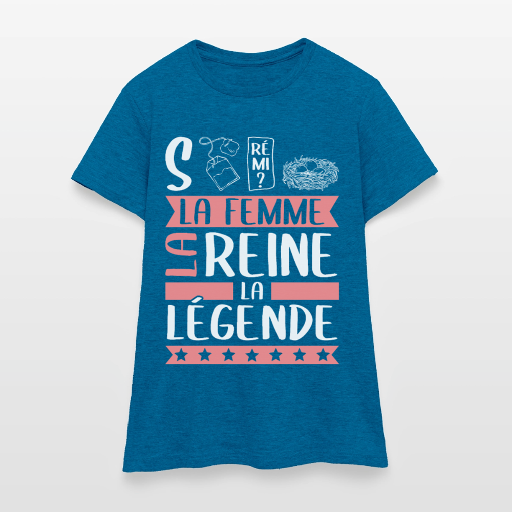 T-shirt femme Stéphanie rébus – La femme, la reine, la légende - bleu saphir antique chiné