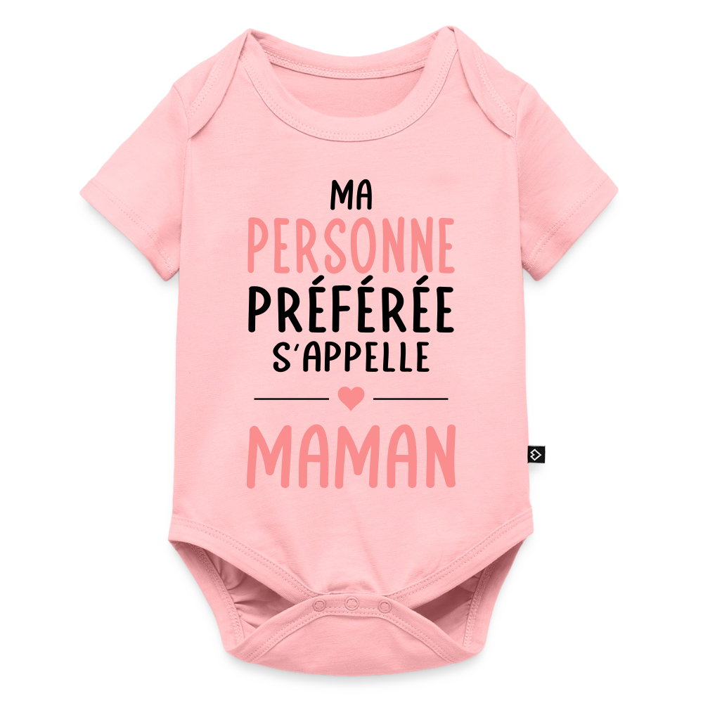 Body bébé bio manches courtes coloris clair texte rose - Ma personne préférée s’appelle Maman - rose