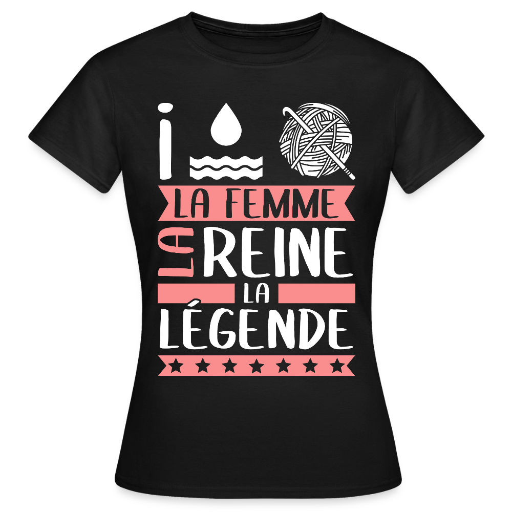 T-shirt femme Yolaine rébus – La femme, la reine, la légende - noir