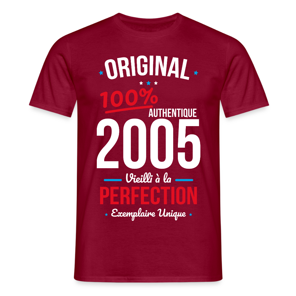 T-shirt Homme - Anniversaire 20 Ans - Original 2005 - rouge brique