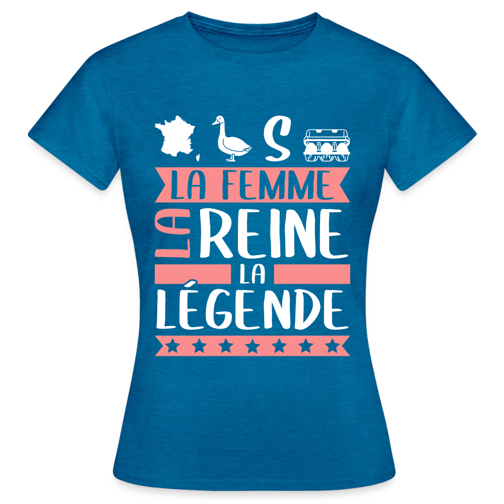 T-shirt femme Françoise rébus – La femme, la reine, la légende - bleu saphir antique chiné