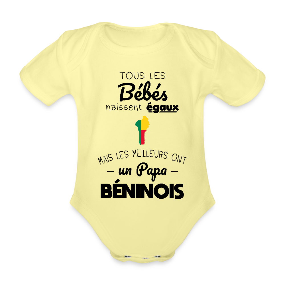 Body Bébé bio manches courtes - Les Meilleurs Ont Un Papa Béninois - jaune délavé