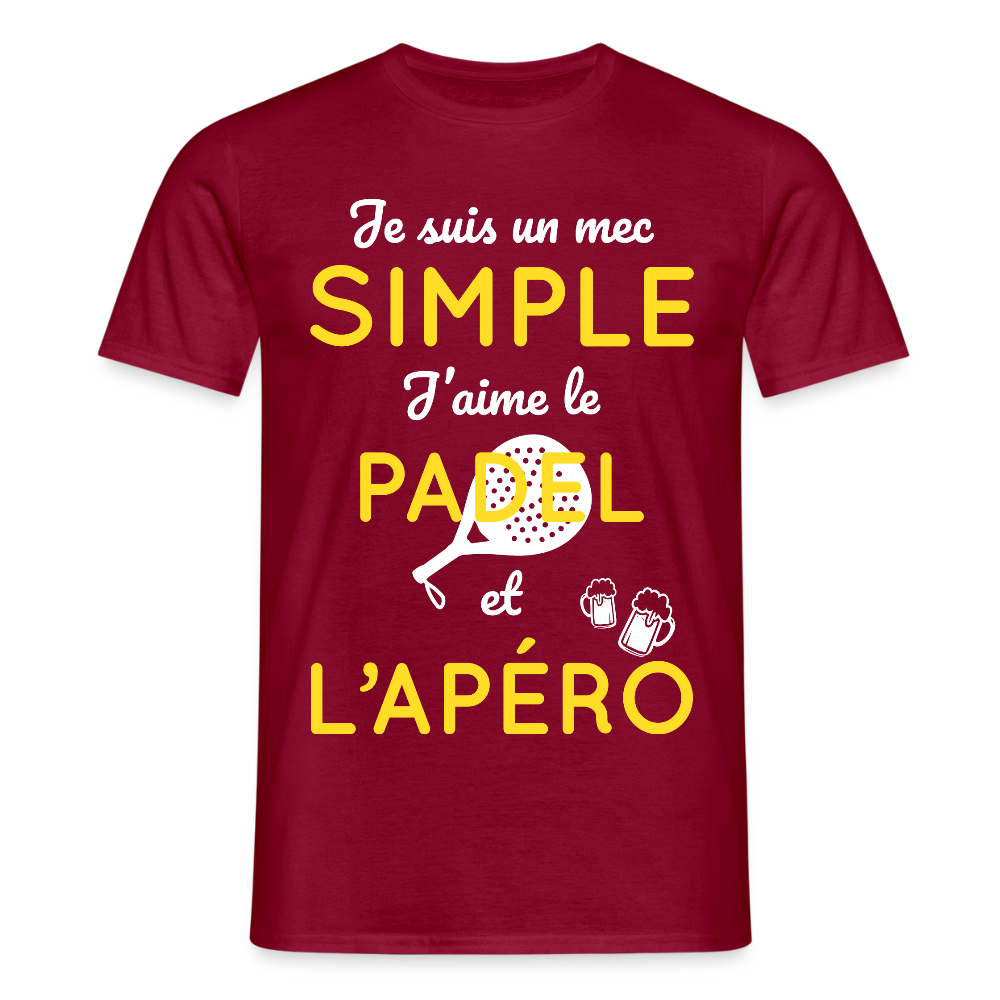 T-shirt Homme - Mec simple J'aime le Padel et L'apéro - rouge brique