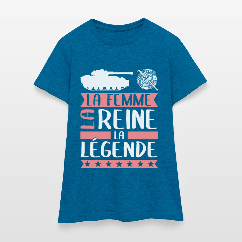 T-shirt femme Charlène rébus – La femme, la reine, la légende - bleu saphir antique chiné