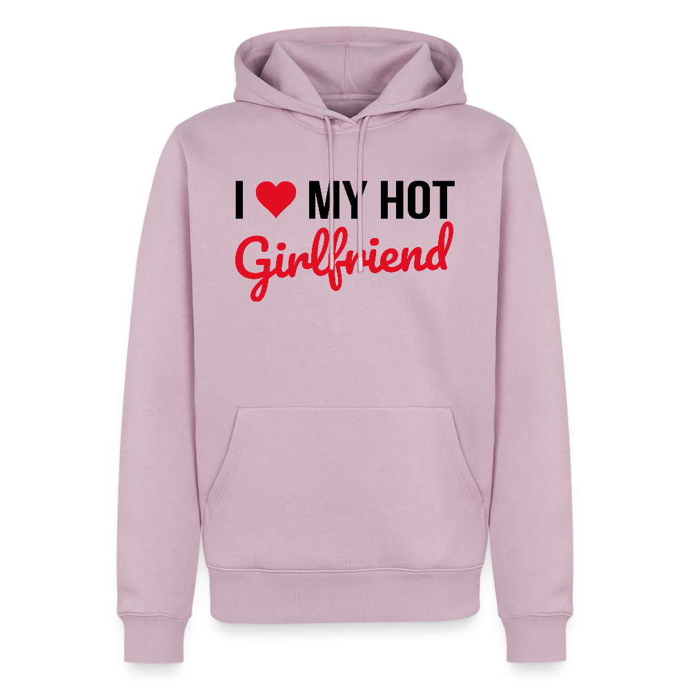 Sweat à Capuche Premium Bio Coloris Clair Homme “I Love My Hot Girlfriend” – Idée cadeau Saint-Valentin - rose poudré