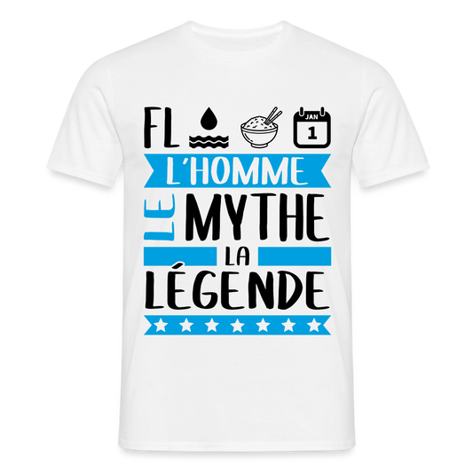 T-shirt homme coloris clair Florian en rébus – L’homme, le mythe, la légende - blanc