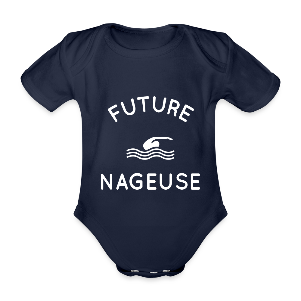 Body Bébé bio manches courtes - Future nageuse - marine foncé