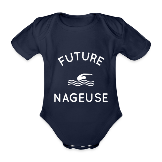 Body Bébé bio manches courtes - Future nageuse - marine foncé