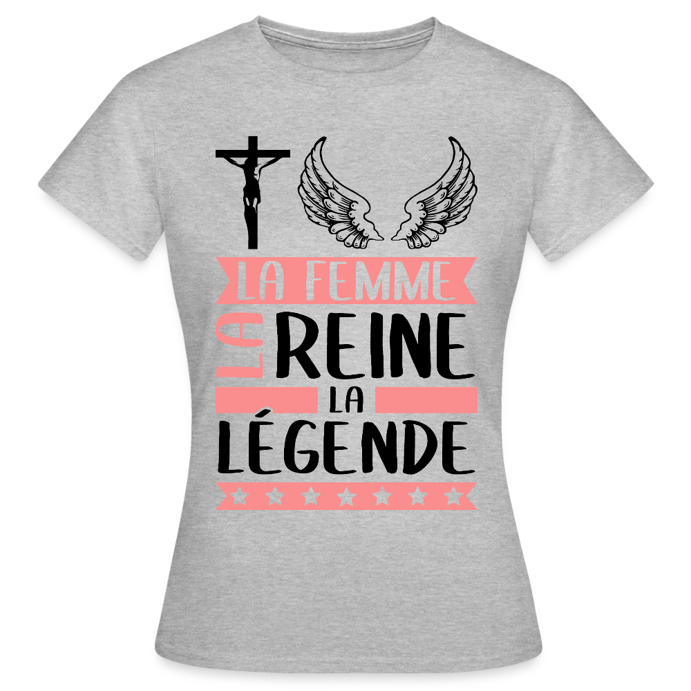 T-shirt femme coloris clair Christelle en rébus – La femme, la reine, la légende - gris chiné