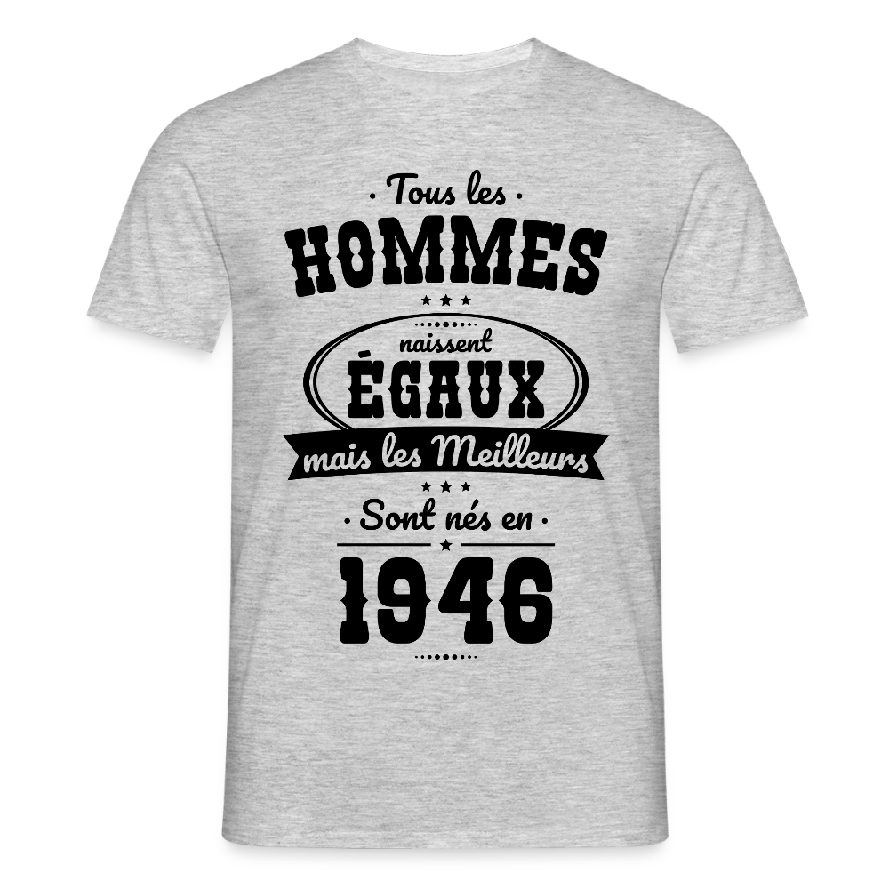 T-shirt anniversaire homme 80 ans coloris clair– Les meilleurs sont nés en 1946 - gris chiné
