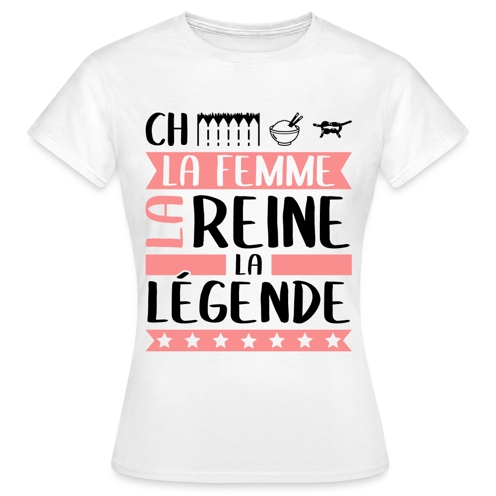 T-shirt femme coloris clair Chérine en rébus – La femme, la reine, la légende - blanc