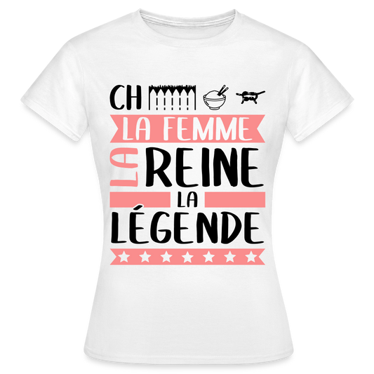 T-shirt femme coloris clair Chérine en rébus – La femme, la reine, la légende - blanc