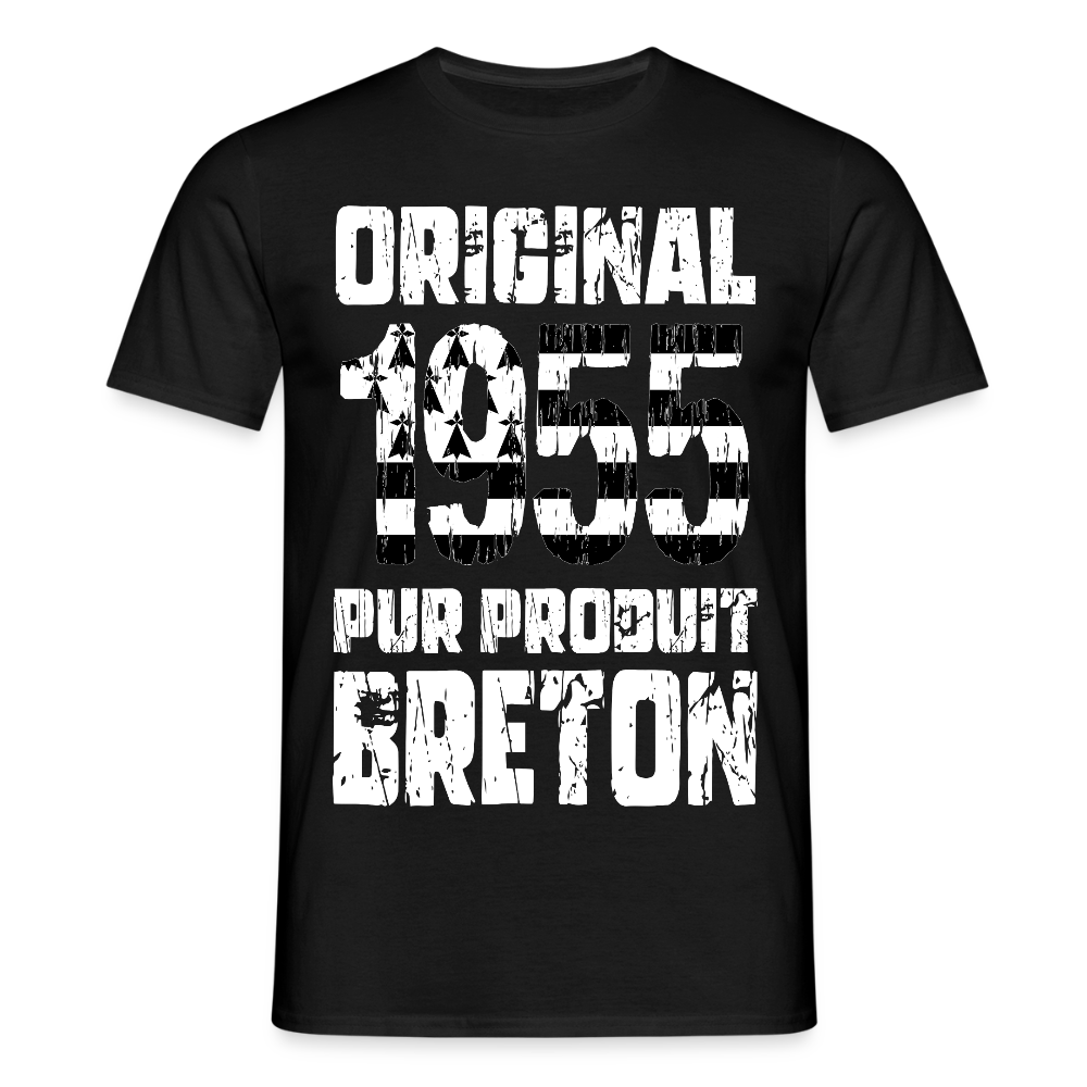 T-shirt Homme - Anniversaire 70 Ans - Original 1955 - Pur produit Breton - noir