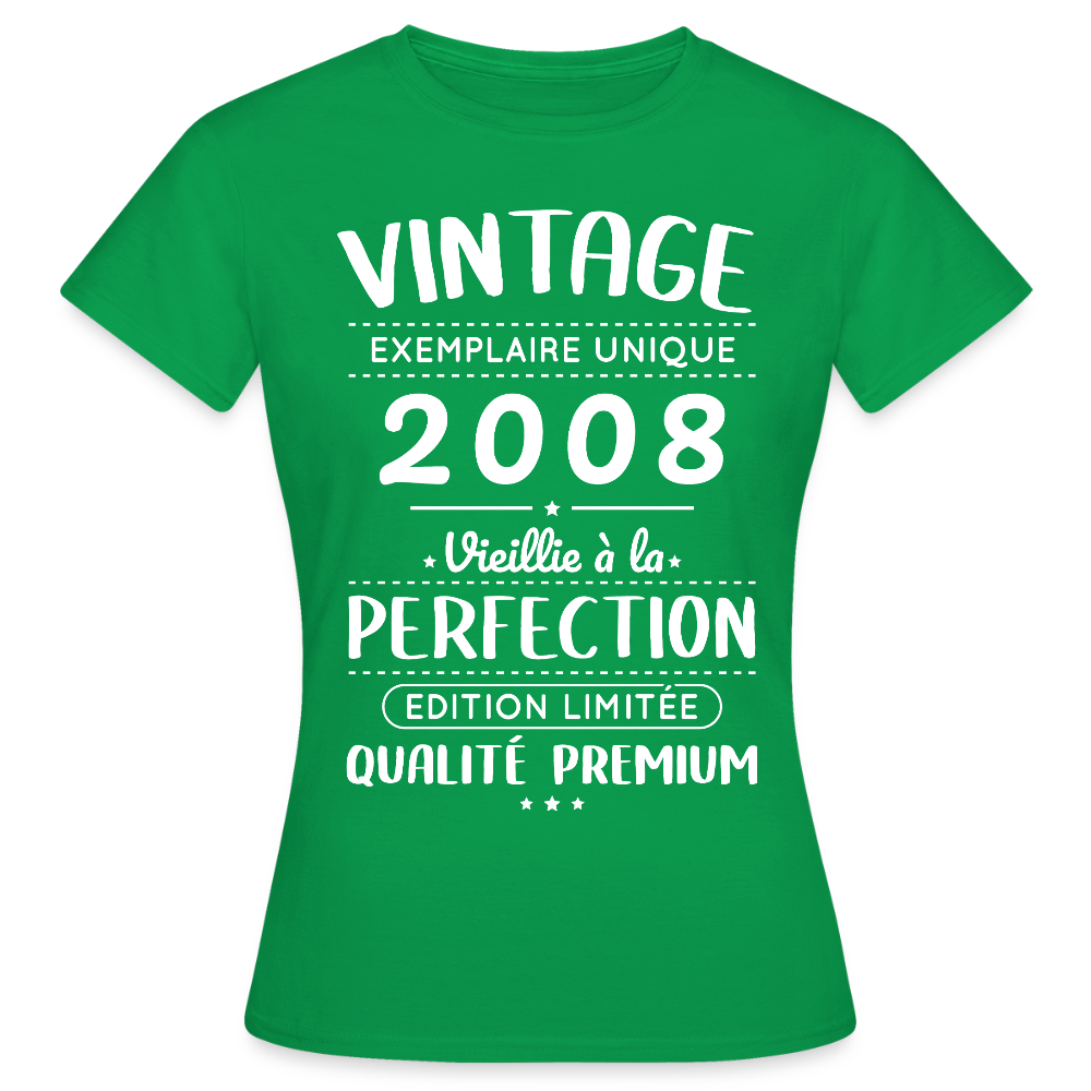 T-shirt anniversaire femme 18 ans – Vintage 2008 – Perfection - vert