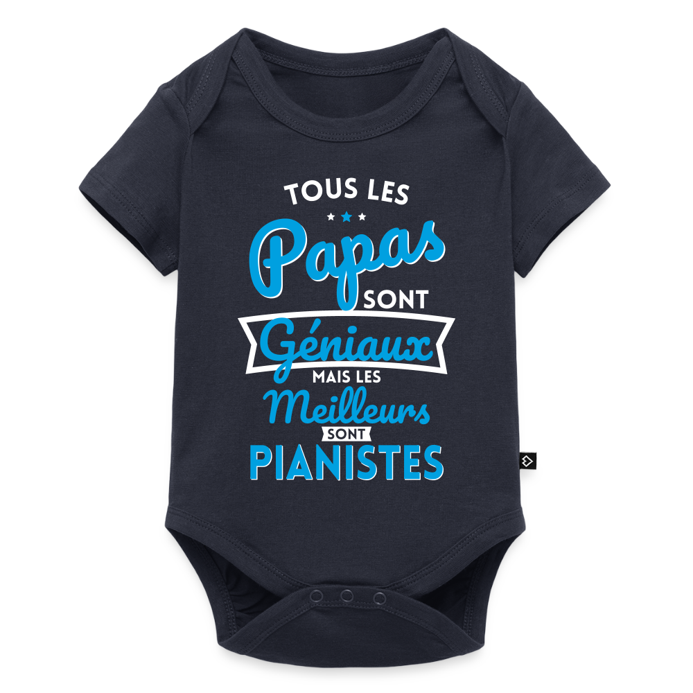 Body Bébé bio manches courtes - Papas géniaux - Les meilleurs sont pianistes - bleu marine