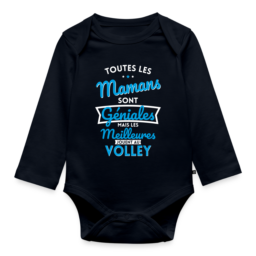 Body Bébé bio manches longues - Mamans géniales - Les meilleures jouent au volley - bleu marine