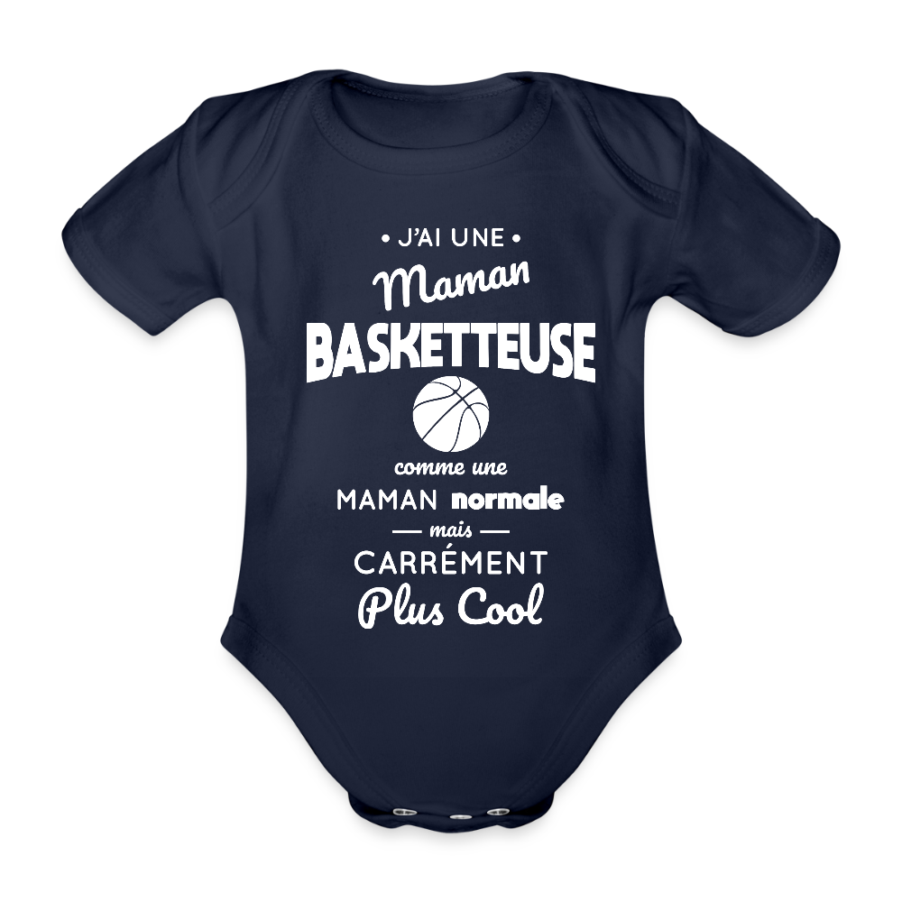 Body Bébé bio manches courtes - J'ai une maman basketteuse - marine foncé