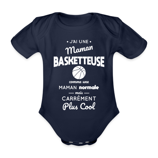 Body Bébé bio manches courtes - J'ai une maman basketteuse - marine foncé
