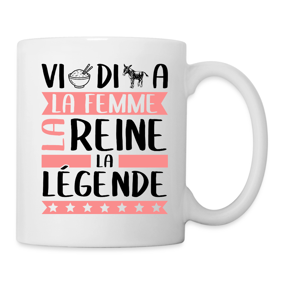 Mug blanc Viridiana rébus – La femme, la reine, la légende - blanc