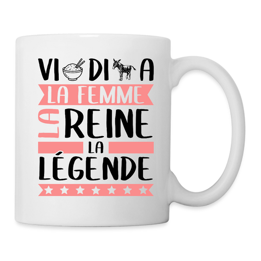 Mug blanc Viridiana rébus – La femme, la reine, la légende - blanc