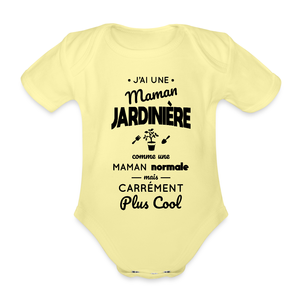 Body Bébé bio manches courtes - J'ai une maman jardinière - jaune délavé