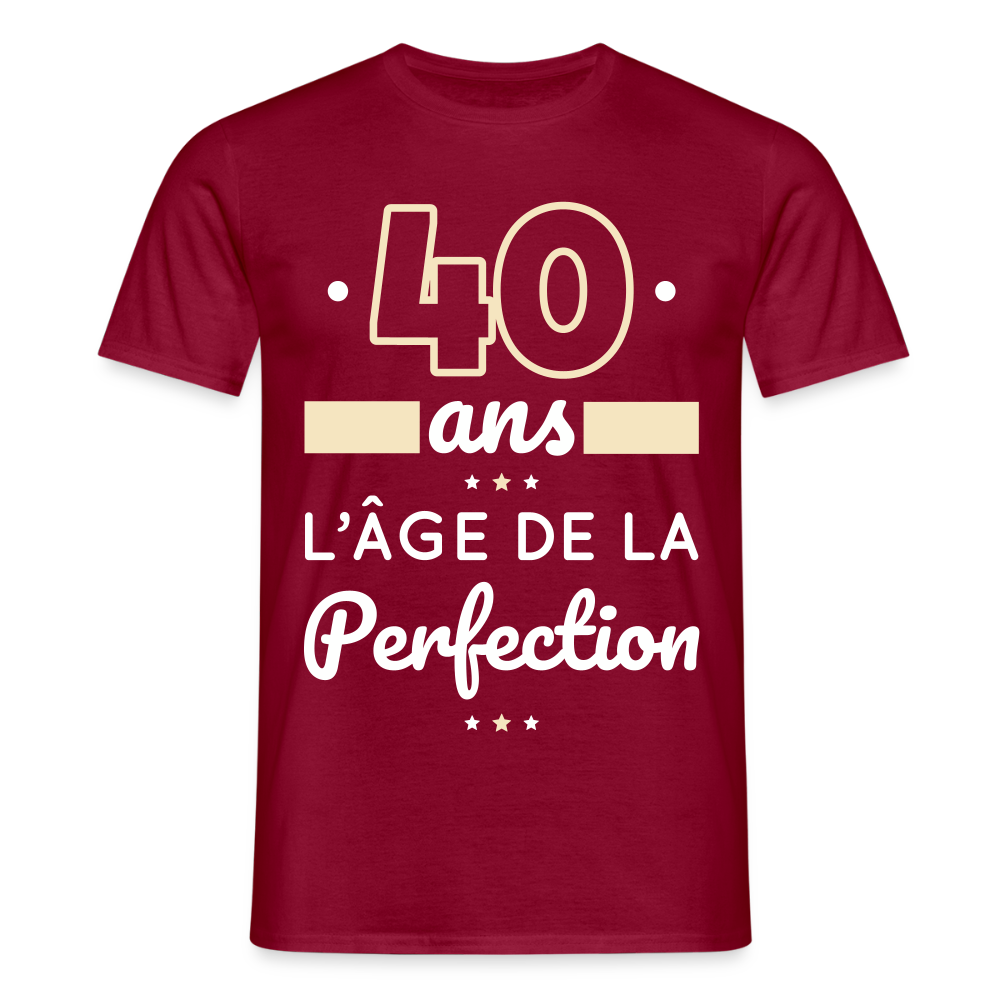 T-shirt Homme - 40 ans l'âge de la perfection - rouge brique