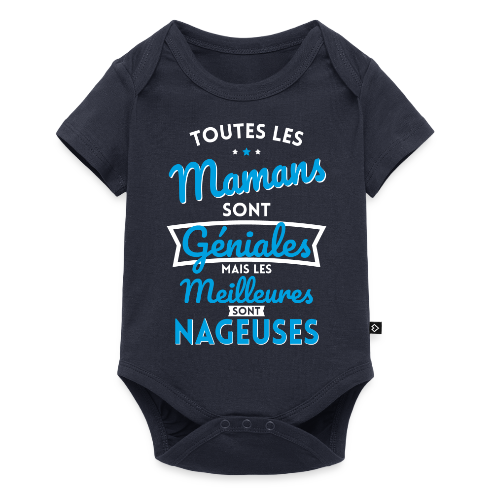 Body Bébé bio manches courtes - Mamans géniales - Les meilleures sont nageuses - bleu marine