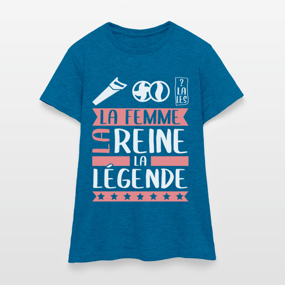 T-shirt femme Sybille rébus – La femme, la reine, la légende - bleu saphir antique chiné