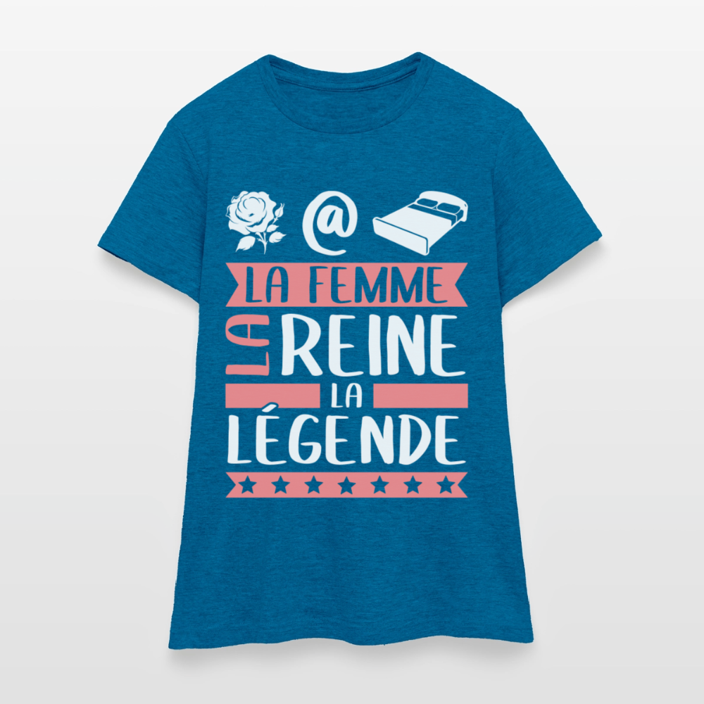 T-shirt femme Rosalie rébus – La femme, la reine, la légende - bleu saphir antique chiné