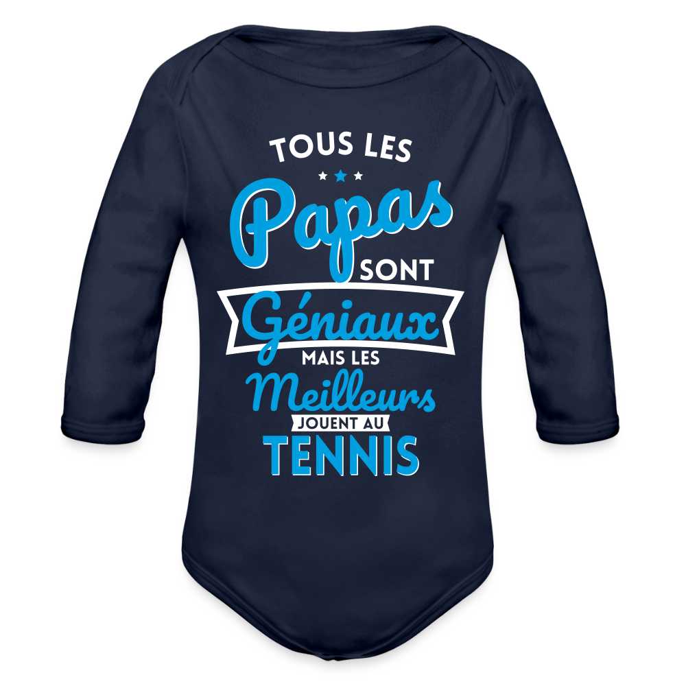 Body Bébé bio manches longues - les meilleurs jouent au tennis - marine foncé