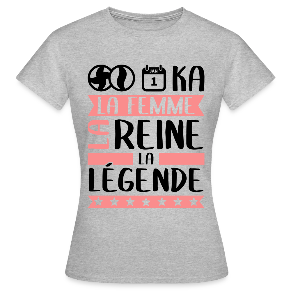 T-shirt femme coloris clair Bianca rébus – La femme, la reine, la légende - gris chiné