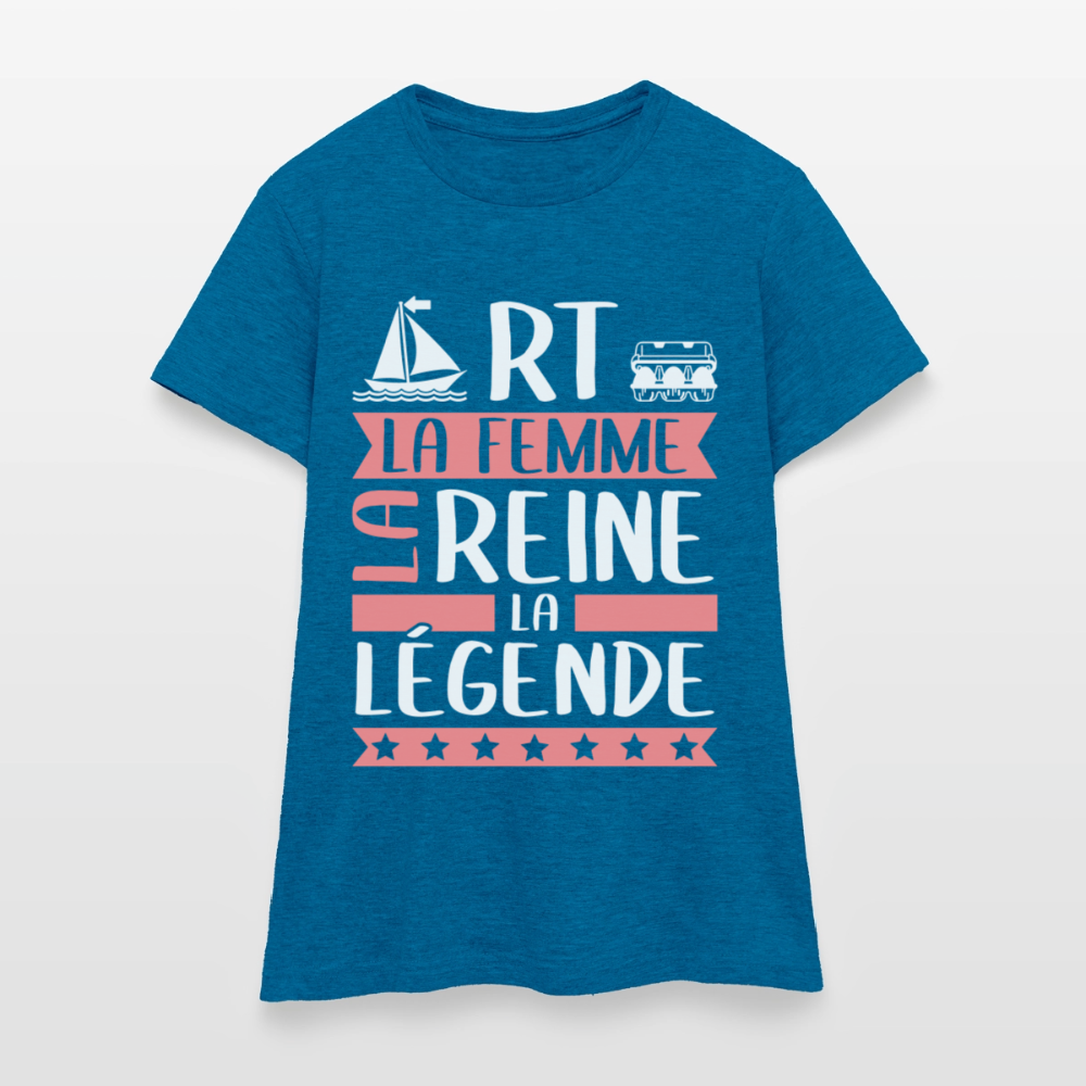 T-shirt femme Marthe rébus – La femme, la reine, la légende - bleu saphir antique chiné