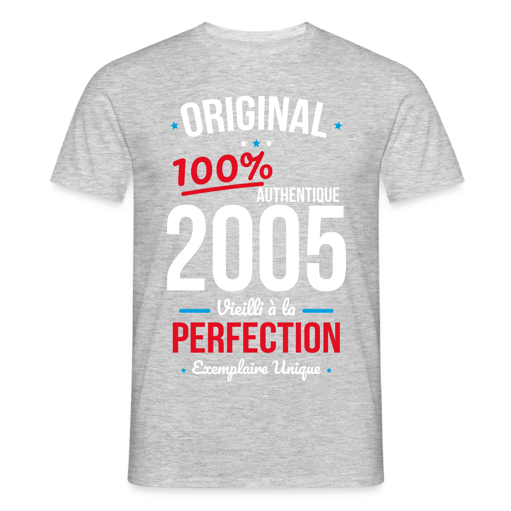 T-shirt Homme - Anniversaire 20 Ans - Original 2005 - gris chiné