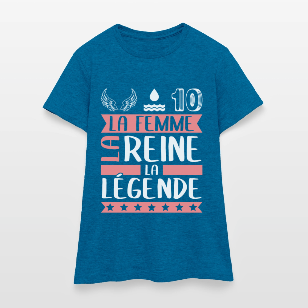 T-shirt femme Elodie rébus – La femme, la reine, la légende - bleu saphir antique chiné