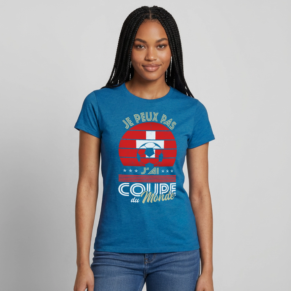 T-shirt Femme - Je peux pas j'ai Coupe du Monde - Suisse - bleu saphir antique chiné