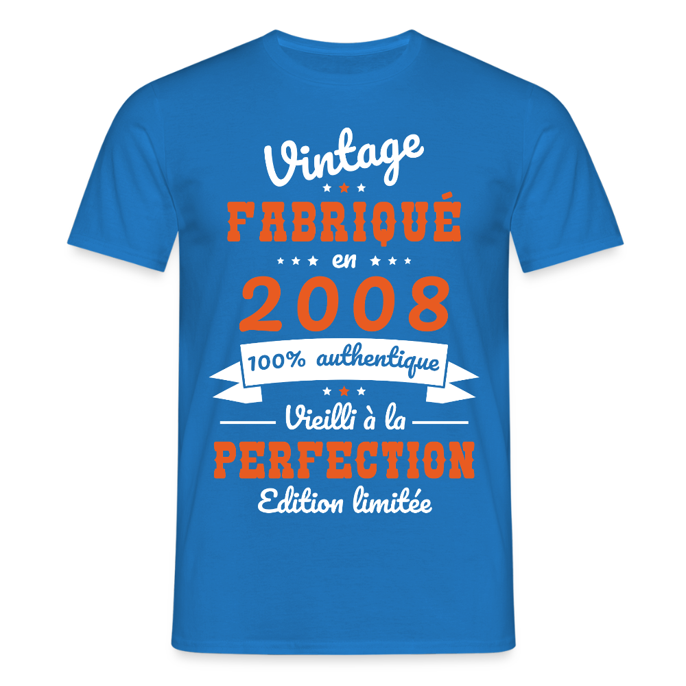 T-shirt anniversaire homme 18 ans – Vintage 2008 - bleu royal