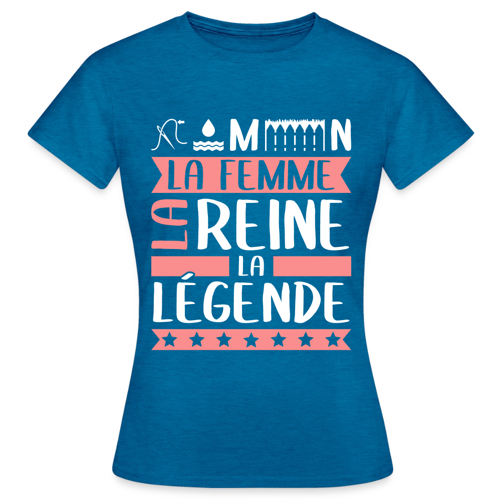 T-shirt femme Philomène rébus – La femme, la reine, la légende - bleu saphir antique chiné